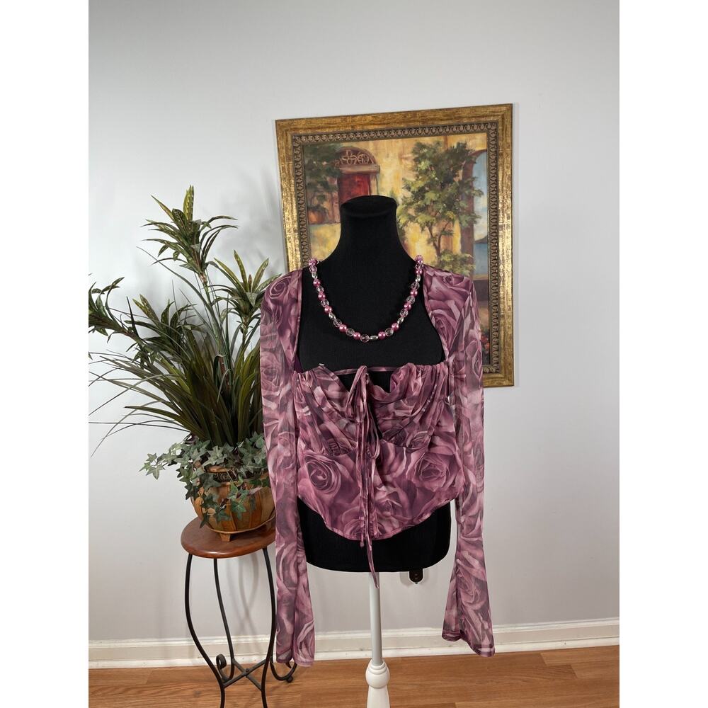 Women's Blouse Top Purple Women's Size 2X Preppy Date Night Tie Front Romantic‎